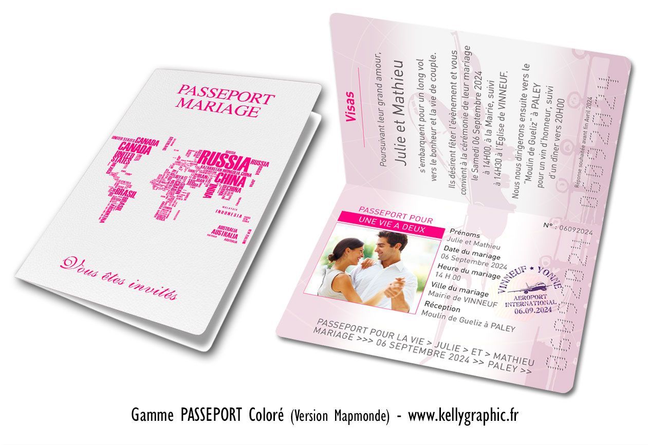 Faire-part mariage, Passeport Planisphère