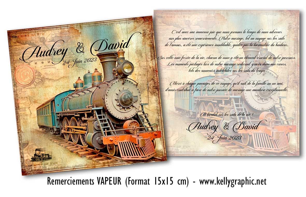 Remerciements mariage vintage train vapeur Remerciements mariage vintage