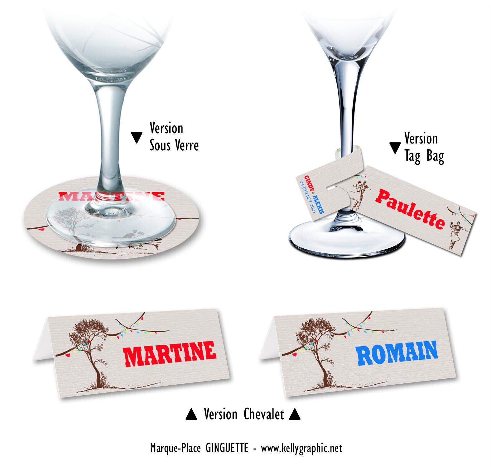 Marques Places mariage vintage rétro guinguette Porte noms mariage vintage rétro guinguette