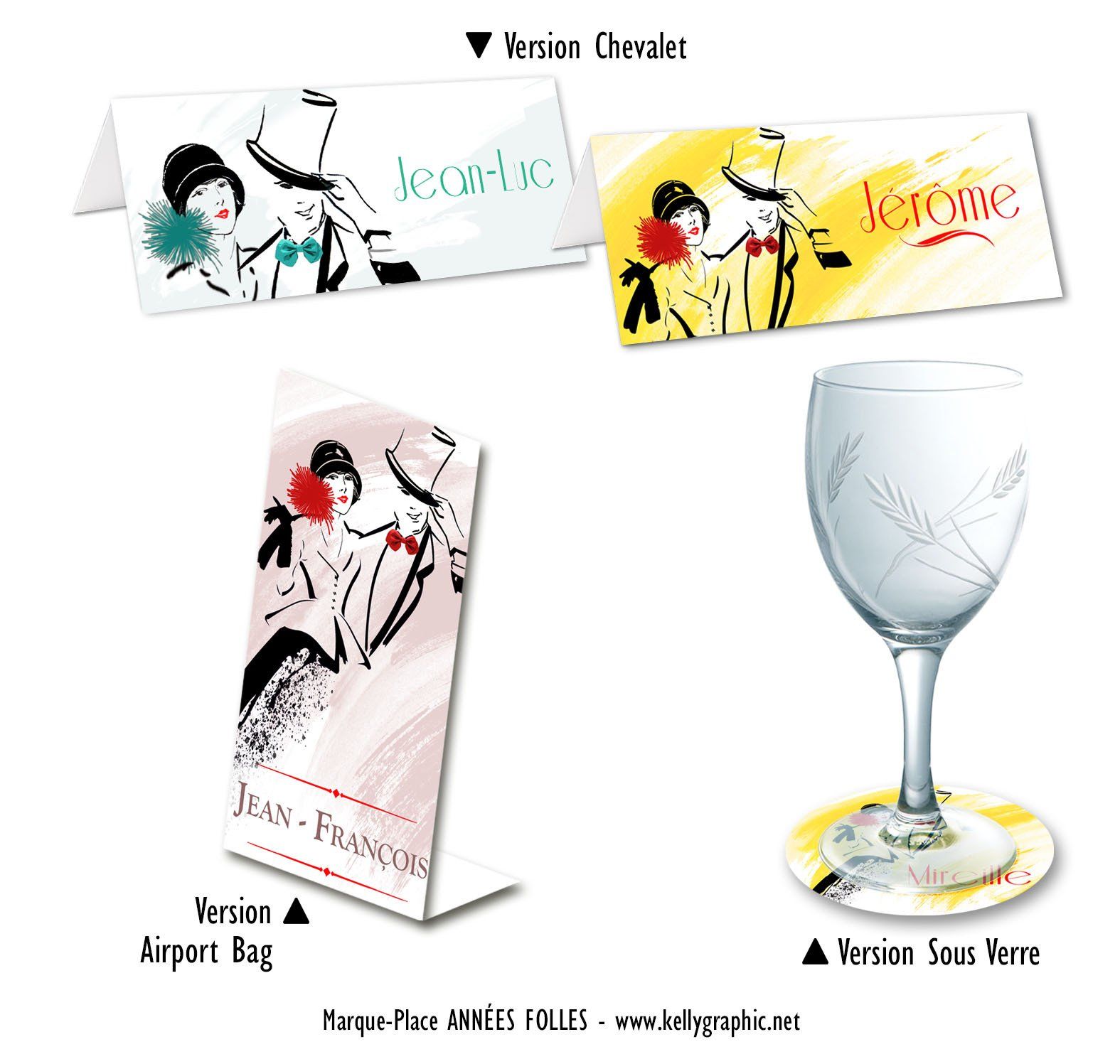 Marques Places Mariage Années Folles Marques Places mariage vintage, rétro, années folles