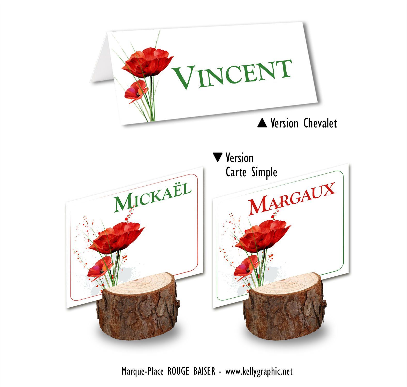 Porte noms Mariage coquelicots Marques places Mariage coquelicots