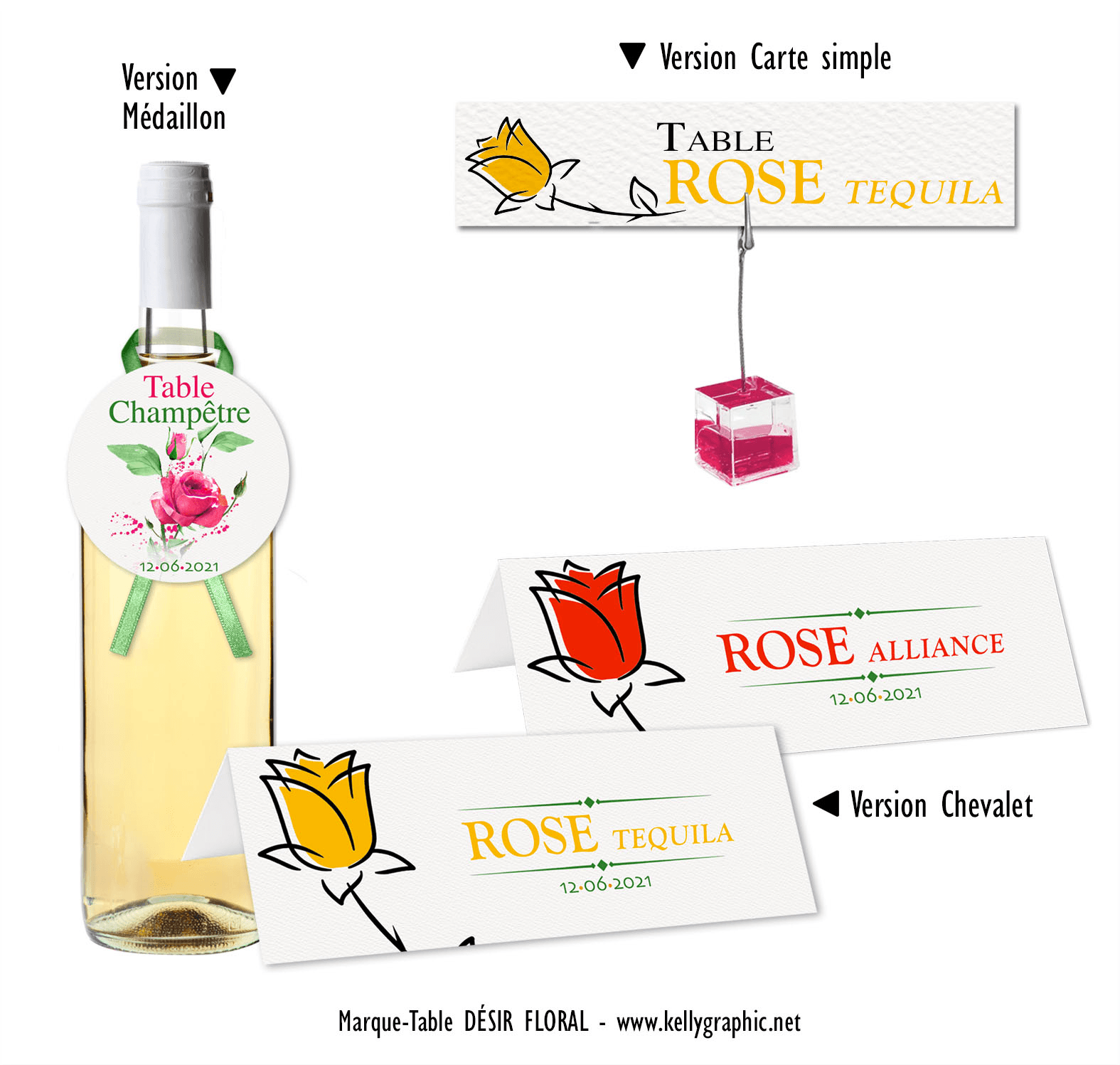 Marques Tables mariage : Rose Aquarelle Marques Tables mariage : Rose Aquarelle