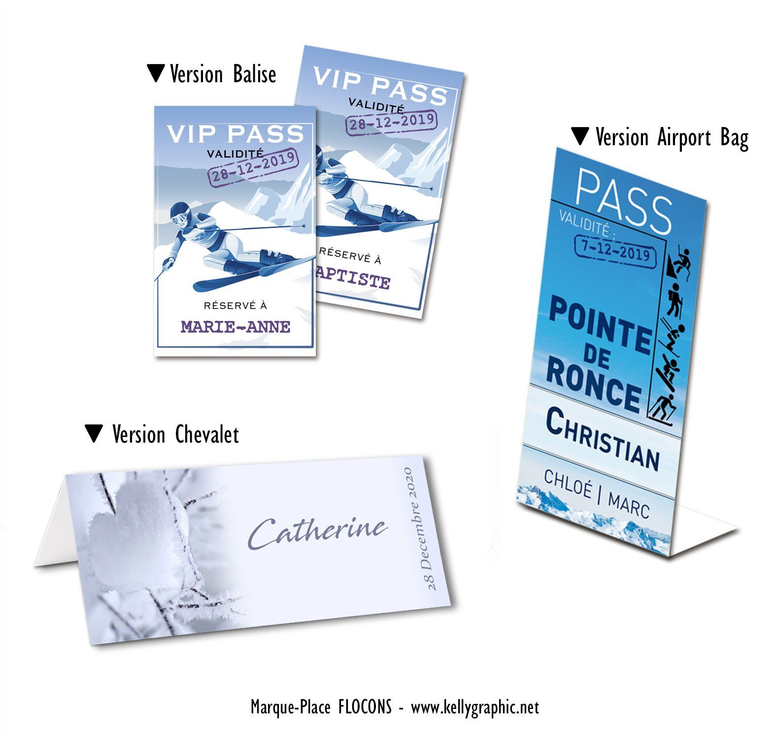 Porte Noms Mariage Hiver flocon Marque places Mariage Hiver flocon