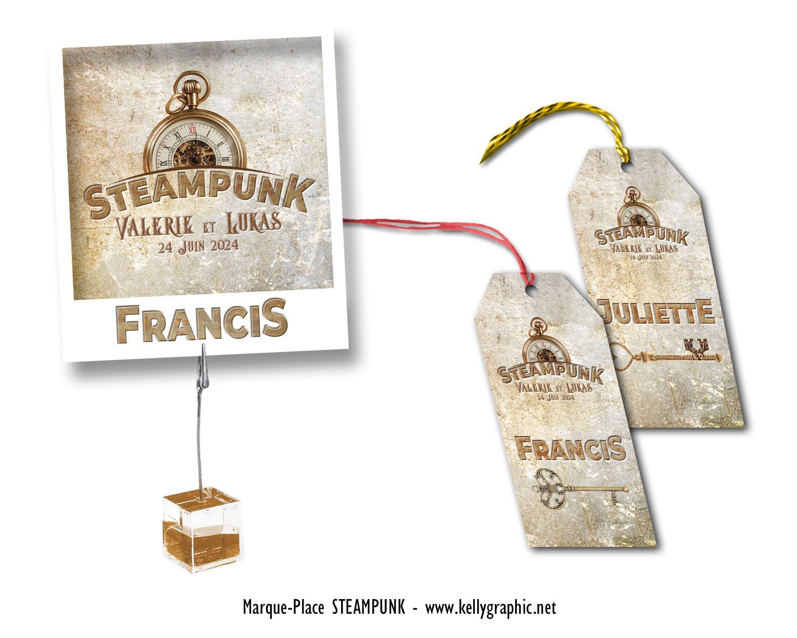 Mariage Steampunk Marques places personnalisés Mariage Steampunk