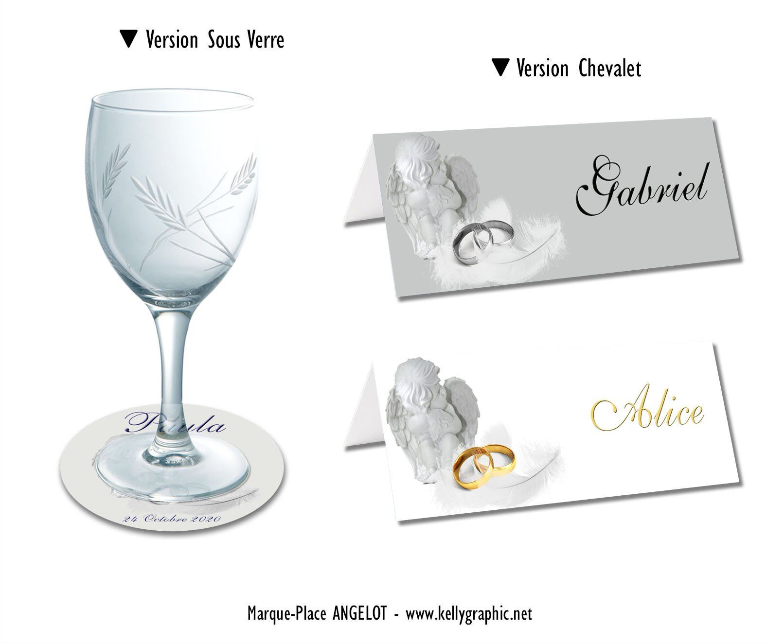 Porte noms mariage Ange plumes Marques places mariage Ange plumes