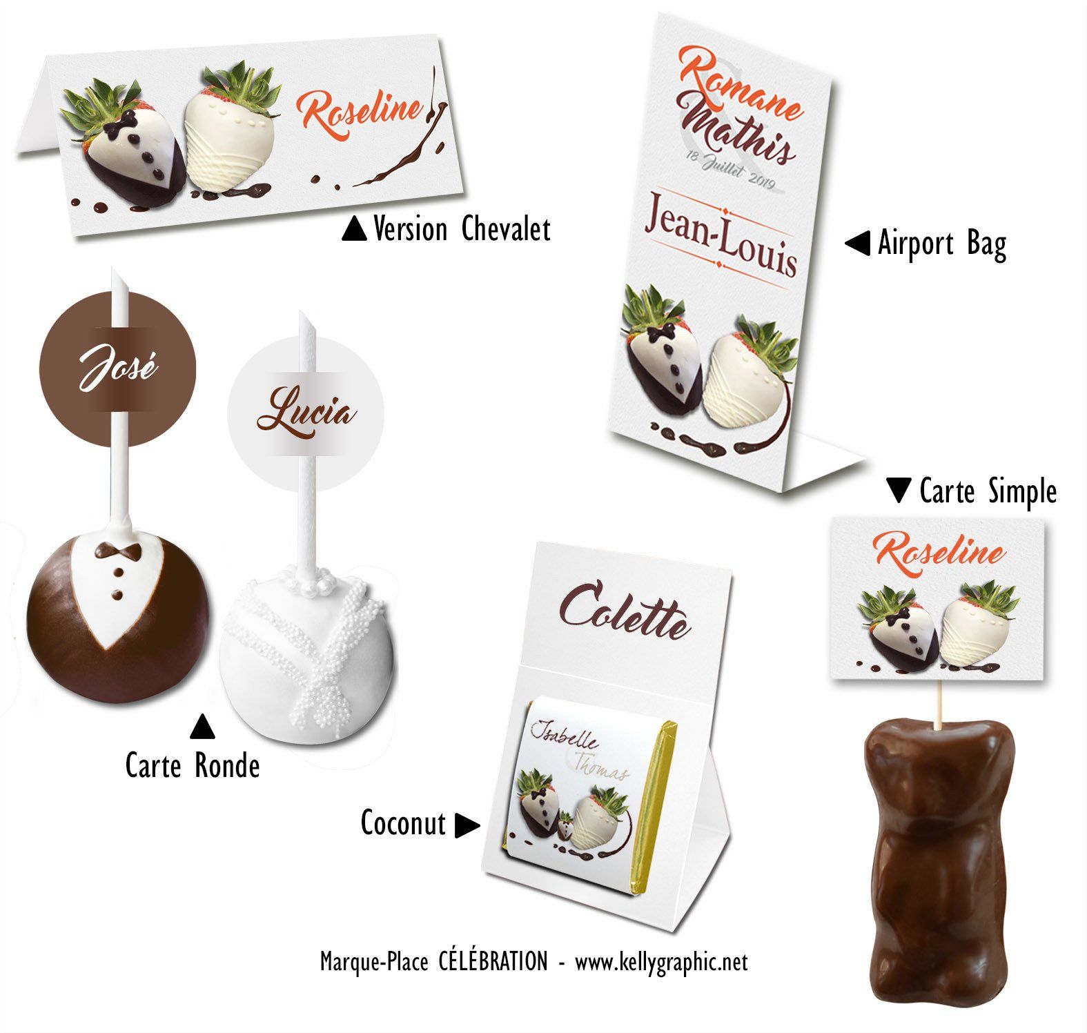 Porte Noms mariage fraise chocolat Covered Strawberry Marque Place Mariage fraise chocolat