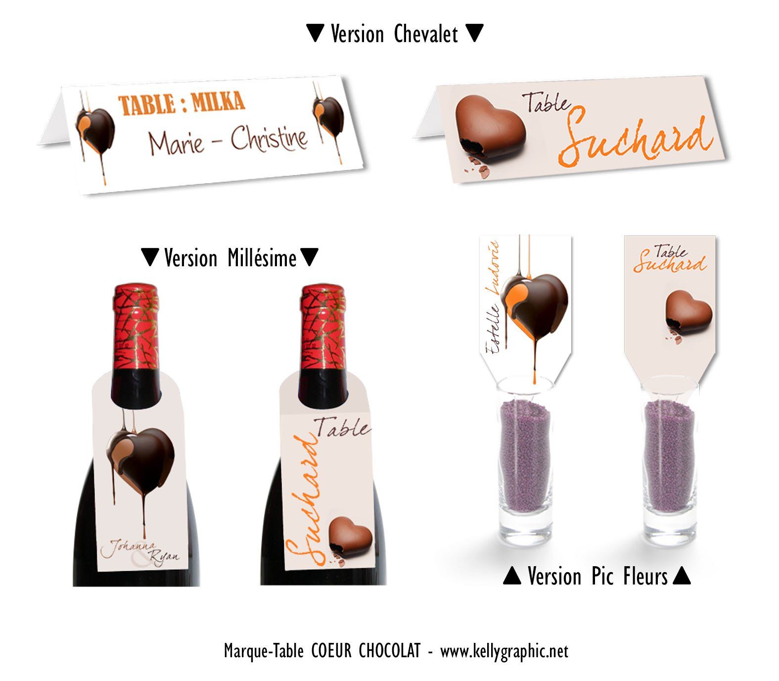 Marques places Mariage coeur chocolat Décor bouteilles pour bouteilles de vin mariage - Menus
