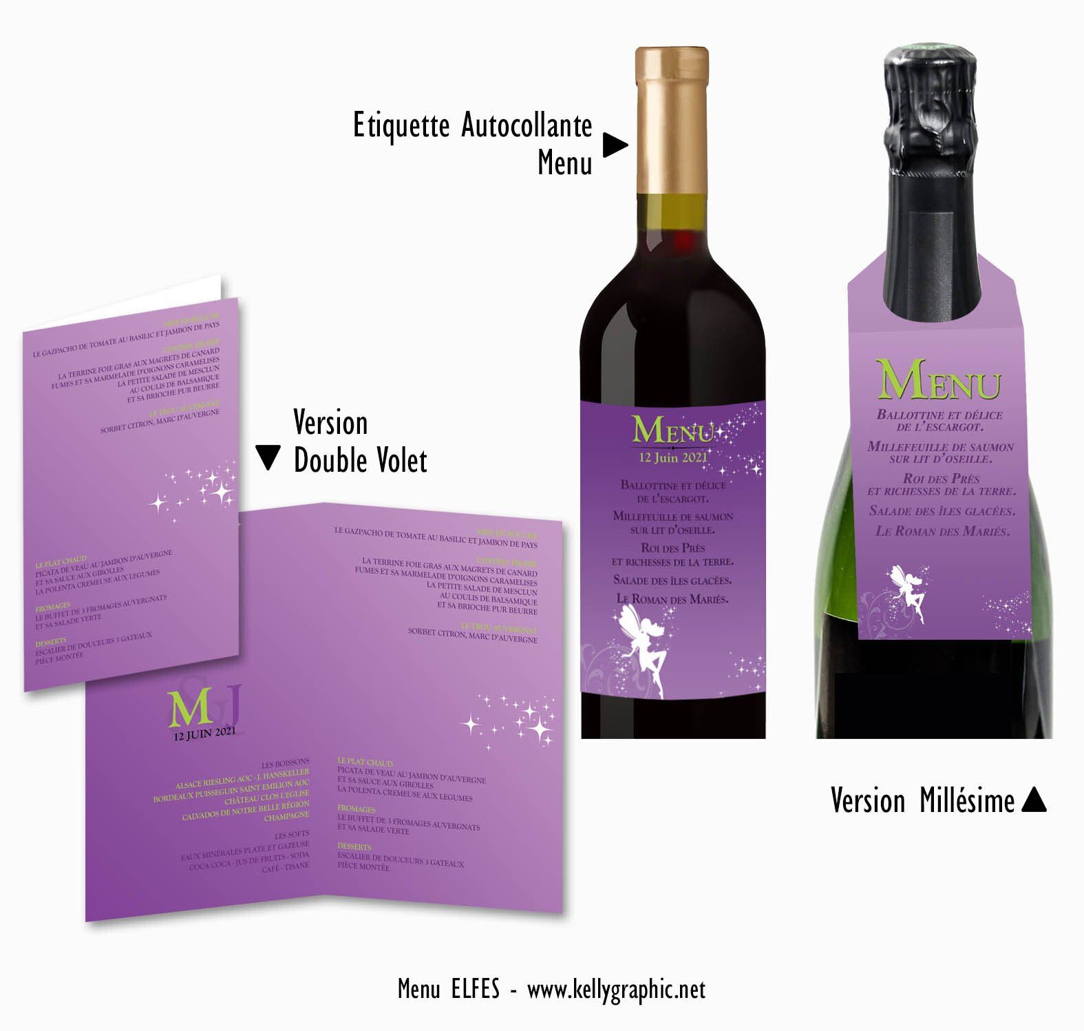 Menus mariage Elfes Menus mariage fées Disney