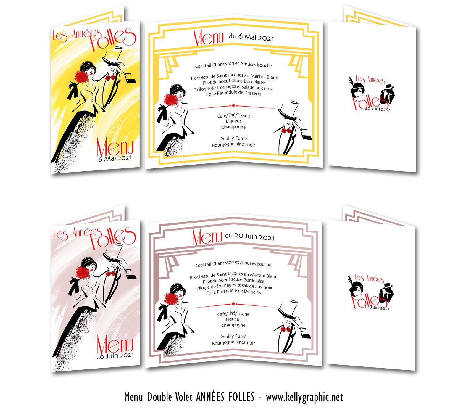 Menus Mariage Années Folles Menus Mariage vintage, rétro, années folles