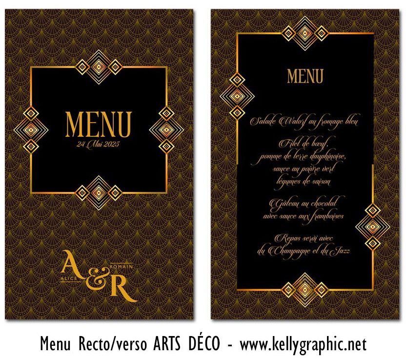Menus mariage - Art Déco Gatsby Menus mariage - Art Déco Gatsby