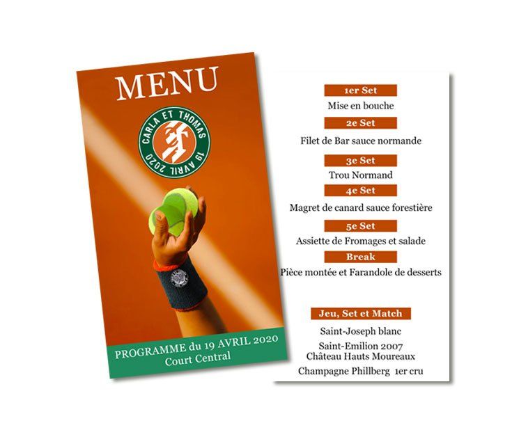 menus personnalise invités mariage Menus personnalise invités mariage Tennis