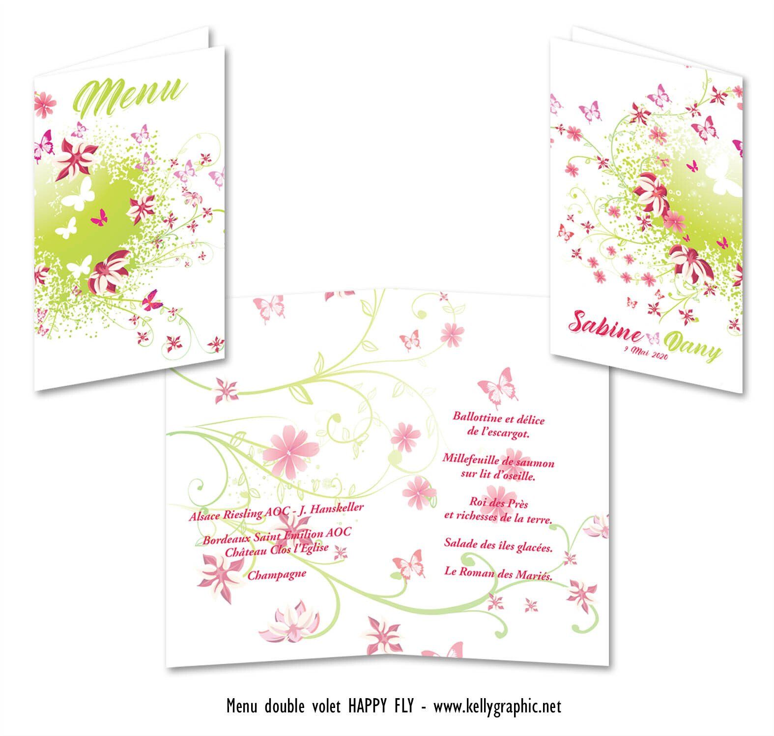 Menus mariage Papillons Menus mariage Papillons