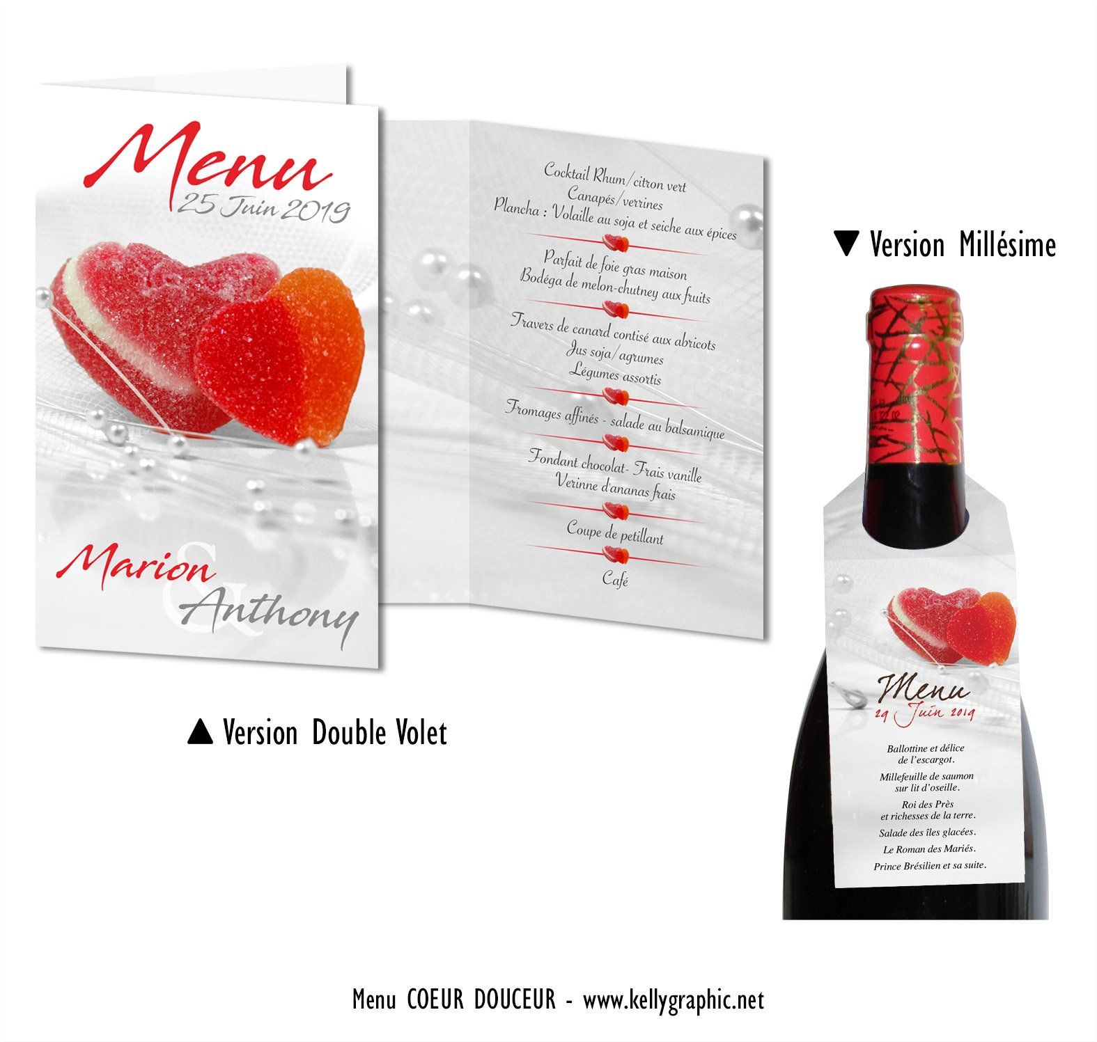 Menus personnalisés Mariage coeur bonbons Menus personnalisés Mariage coeur bonbons