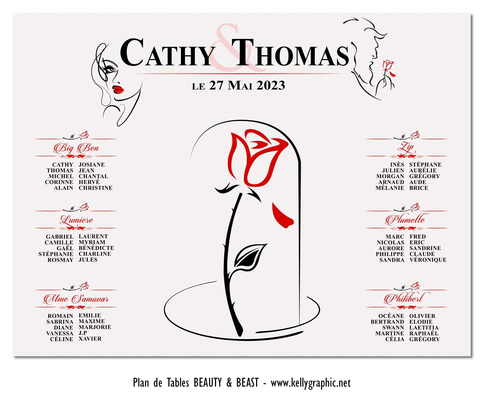 Plan de tables Mariage Disney La Belle et la Bête Plan de tables Mariage Disney La Belle et la Bête