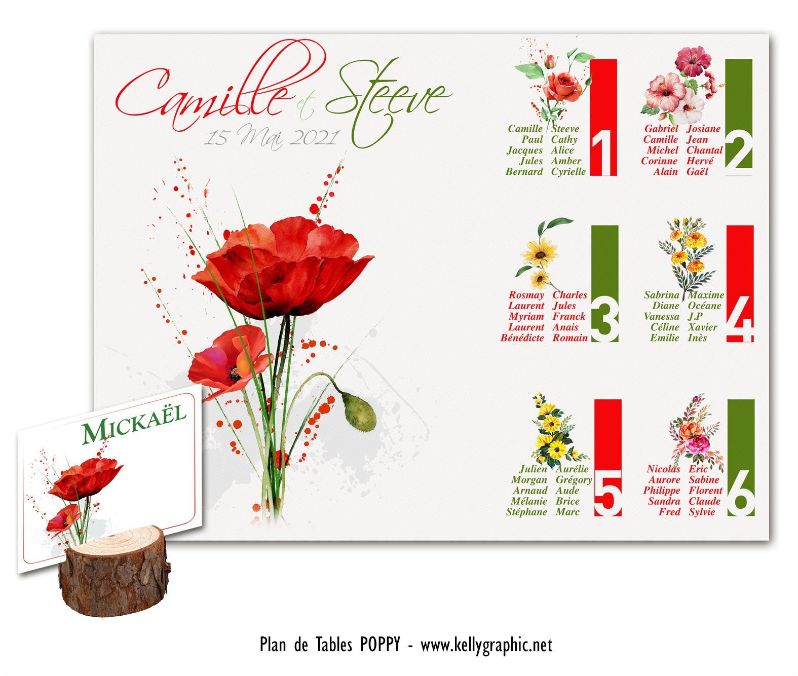 Plan de Tables Mariage coquelicots Plan de Tables Mariage coquelicots