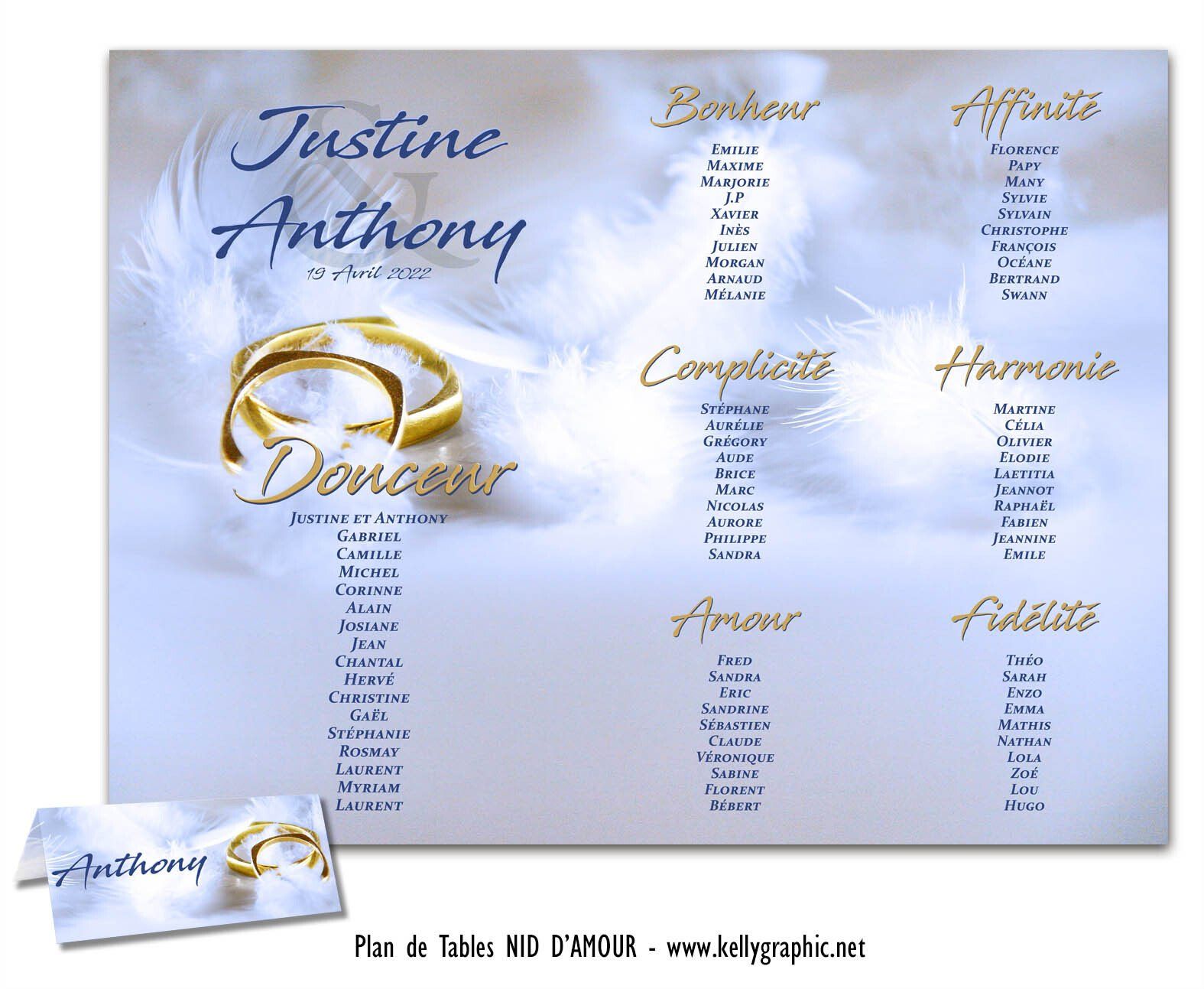 Plan de tables mariage plume ange Plan de tables mariage plume ange