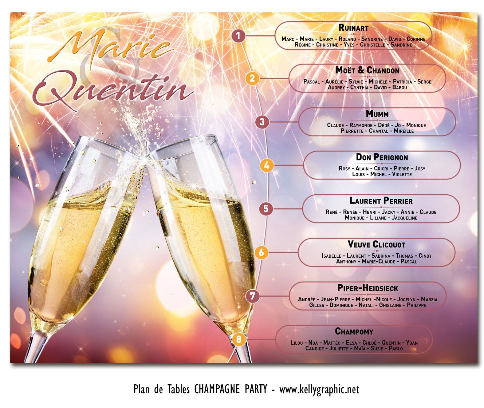 Plan de Table Mariage Champagne bulles