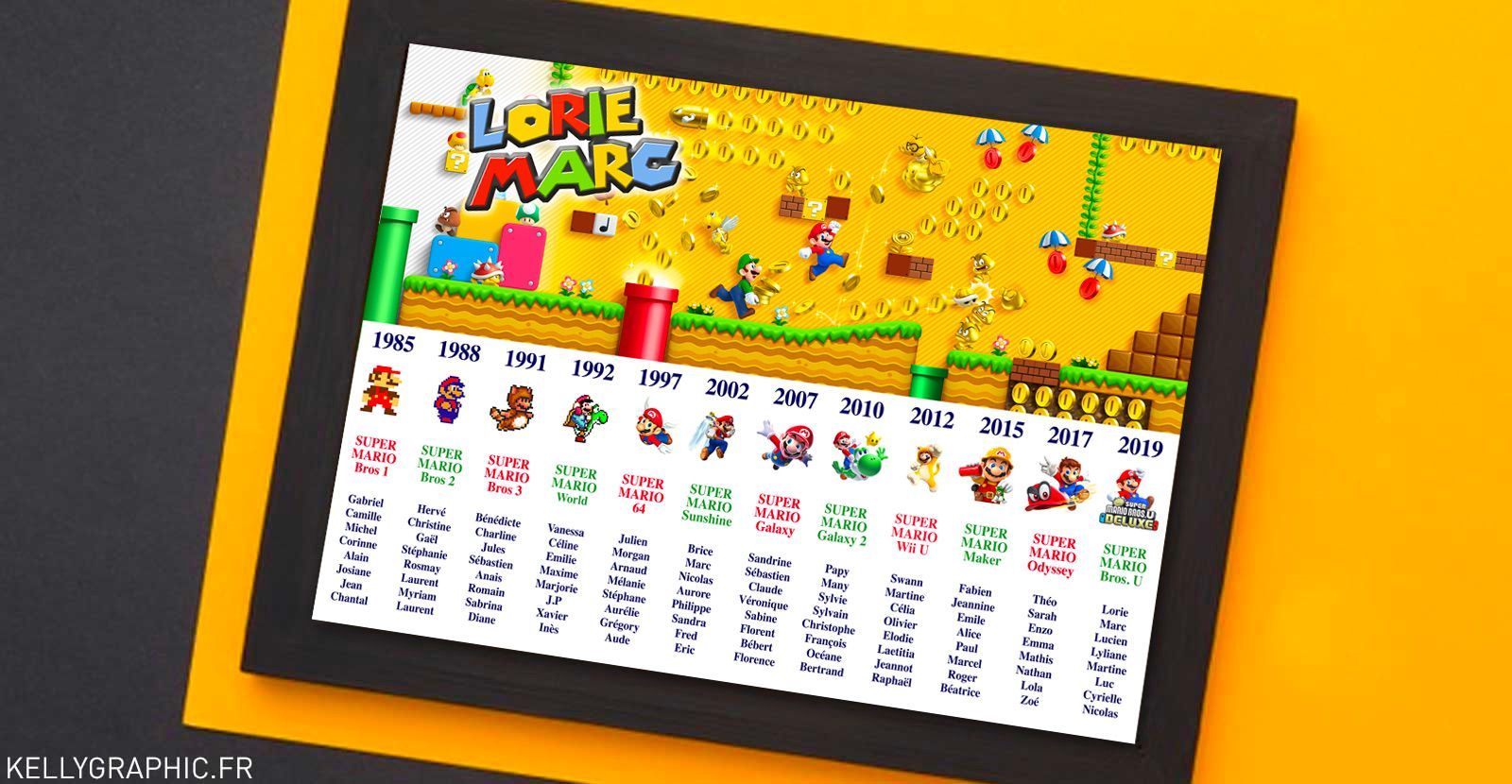 Plan de table mariage Mario Jeux vidéo Plan de table mariage Geek Mario