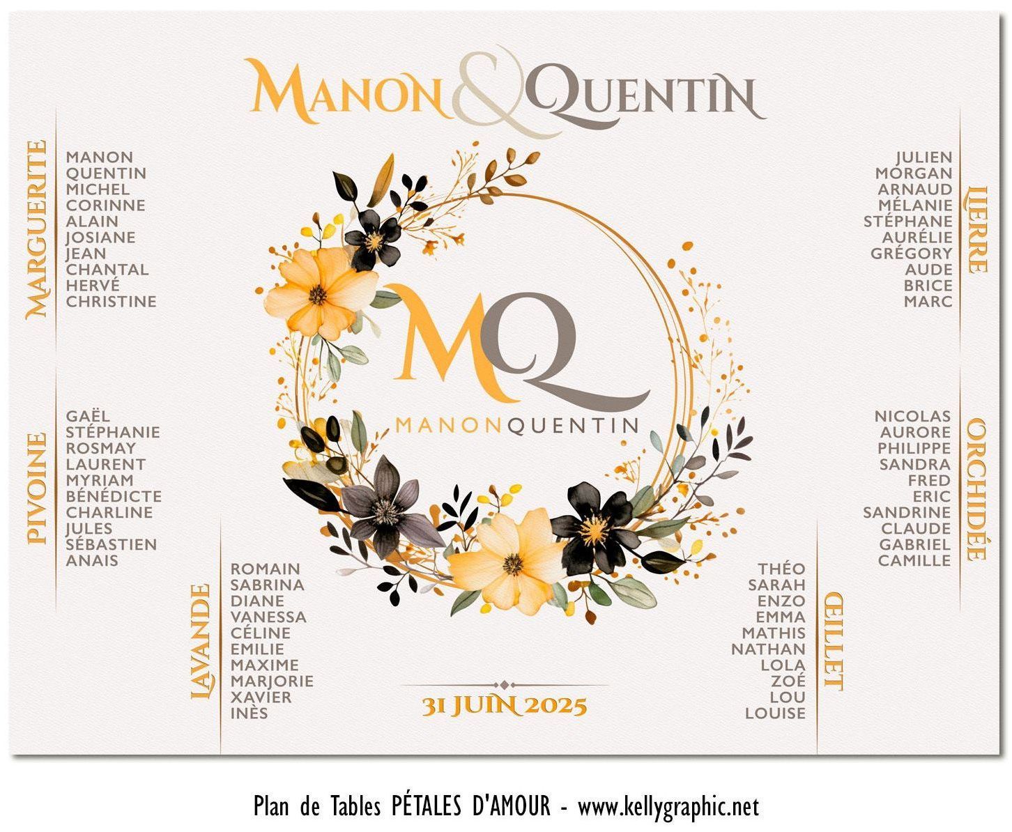 Plan de Table Mariage couronne de fleurs pétales amour Plan de Table Mariage couronne de fleurs pétales amour