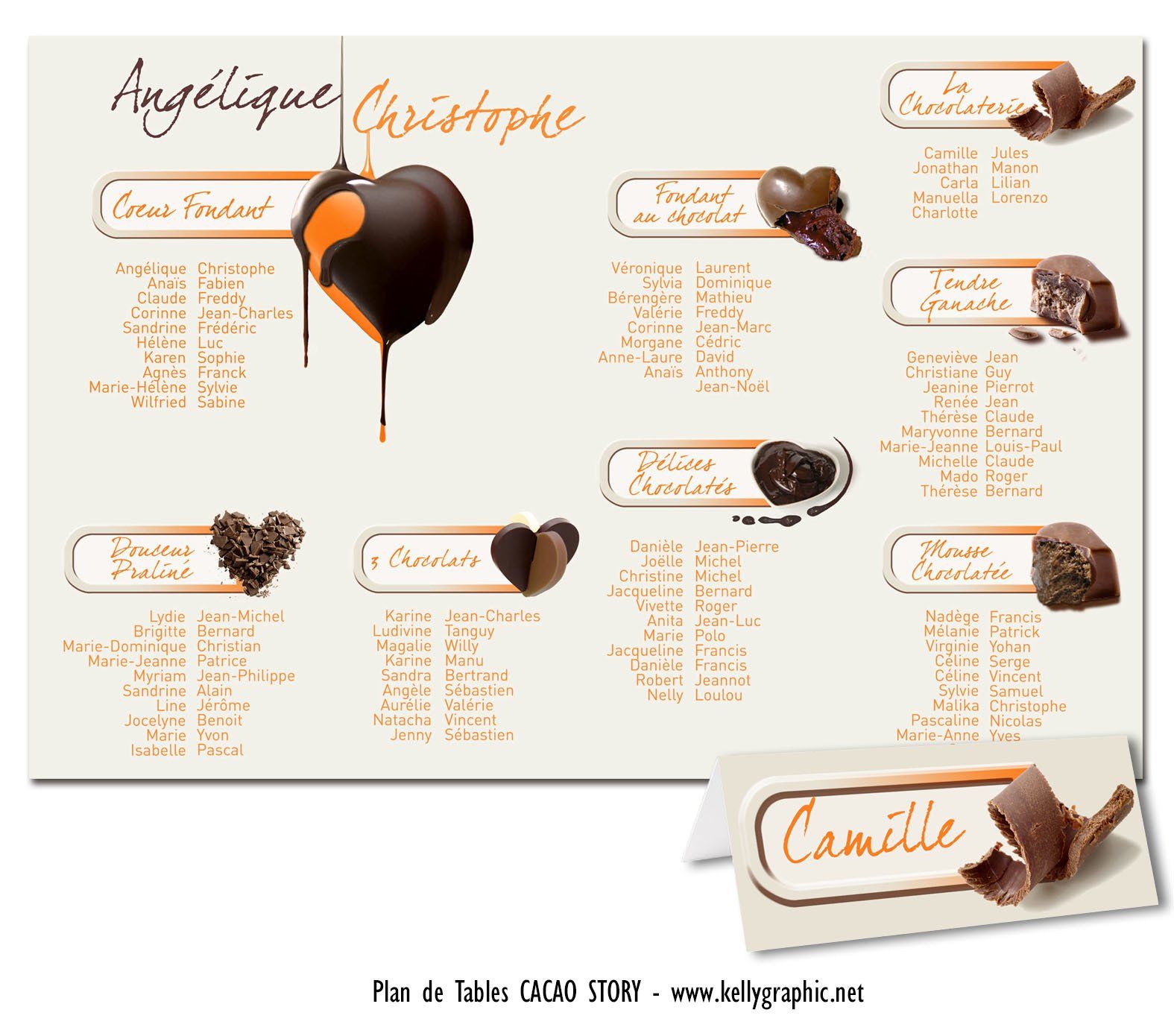 Plan de tables mariage coeur chocolat
