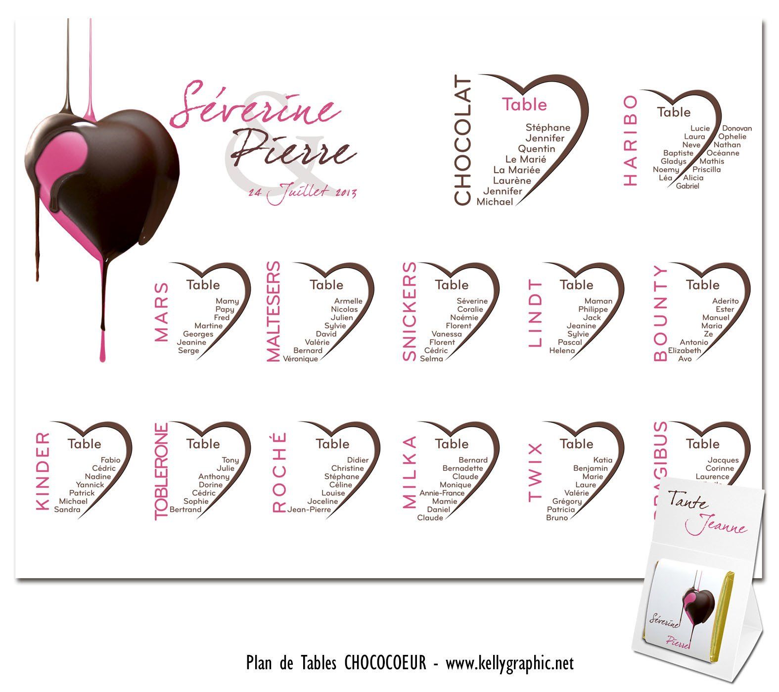 Plan de tables mariage coeur chocolat Plan de tables mariage chocolat