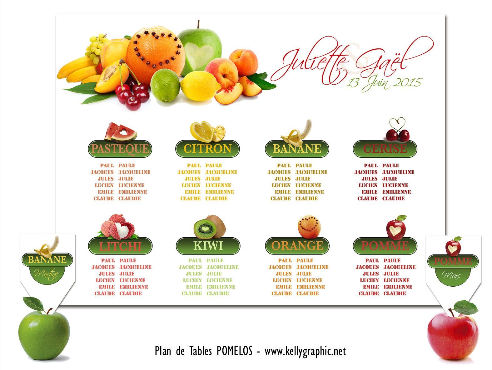 plan de tables Mariage Fruits Amour Coeur