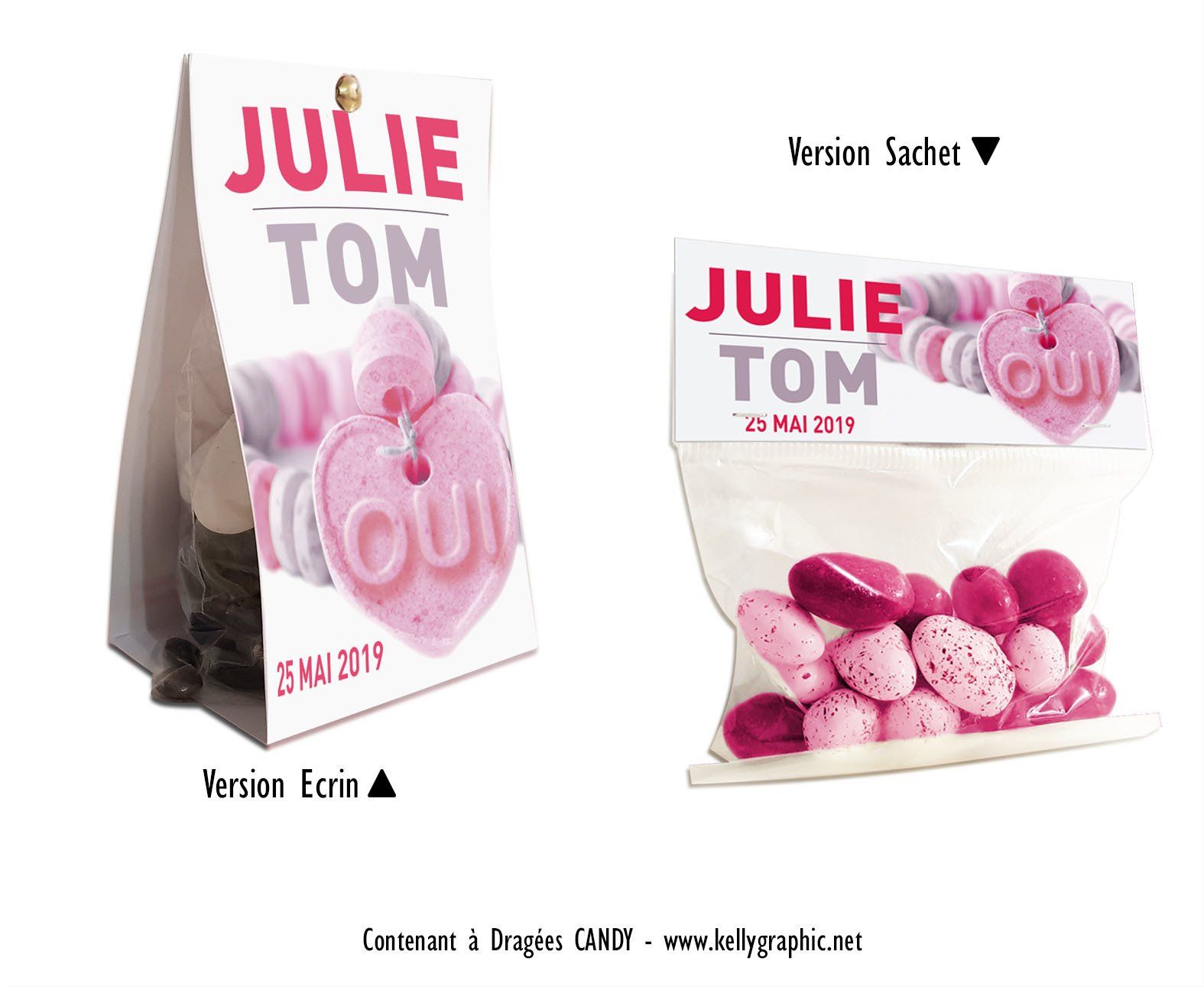 Etui sachet personnalisé dragées Mariage Etui sachet Boites dragées personnalisée pour Mariage - collier Bonbons Candy Bar