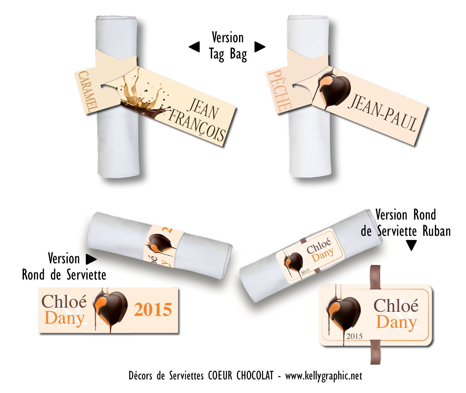 Décor serviettes Mariage coeur chocolat Décor serviettes Mariage coeur chocolat