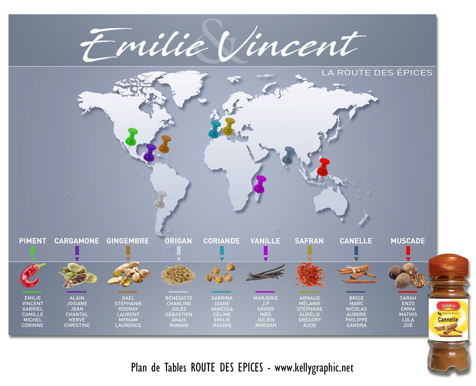 Plan de Table Mariage épices du monde Plan de Table Mariage épices du monde