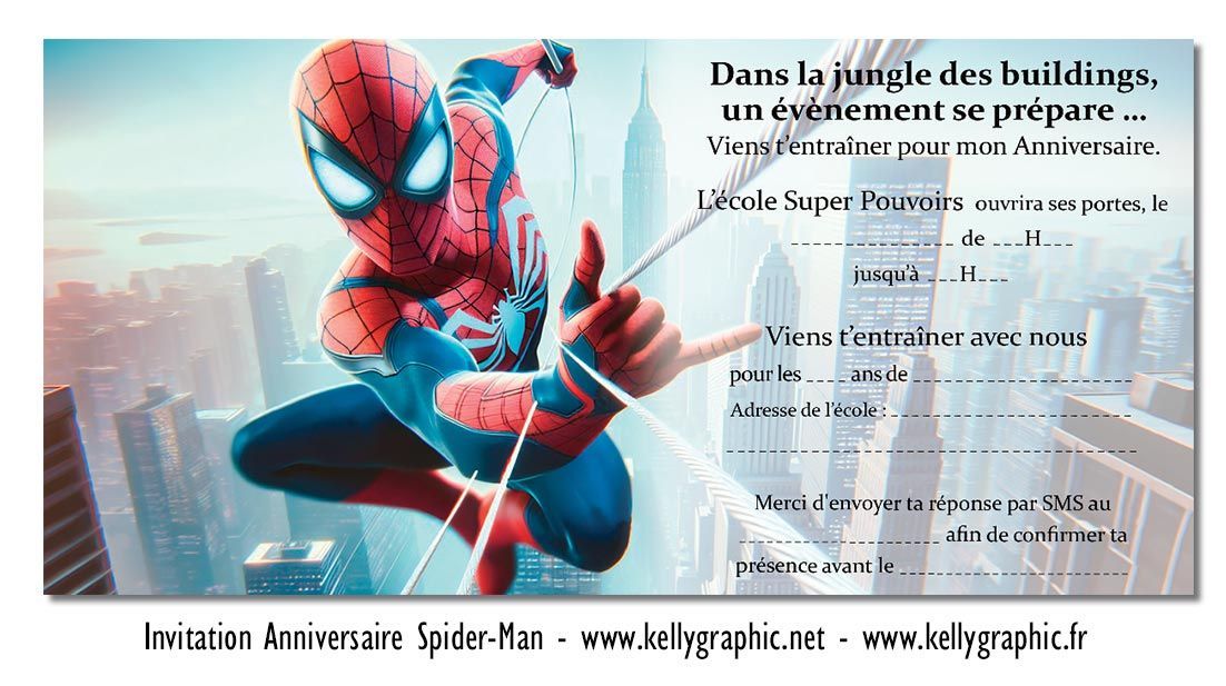 Carton invitation anniversaire Spider Man Carte anniversaire Spider Man