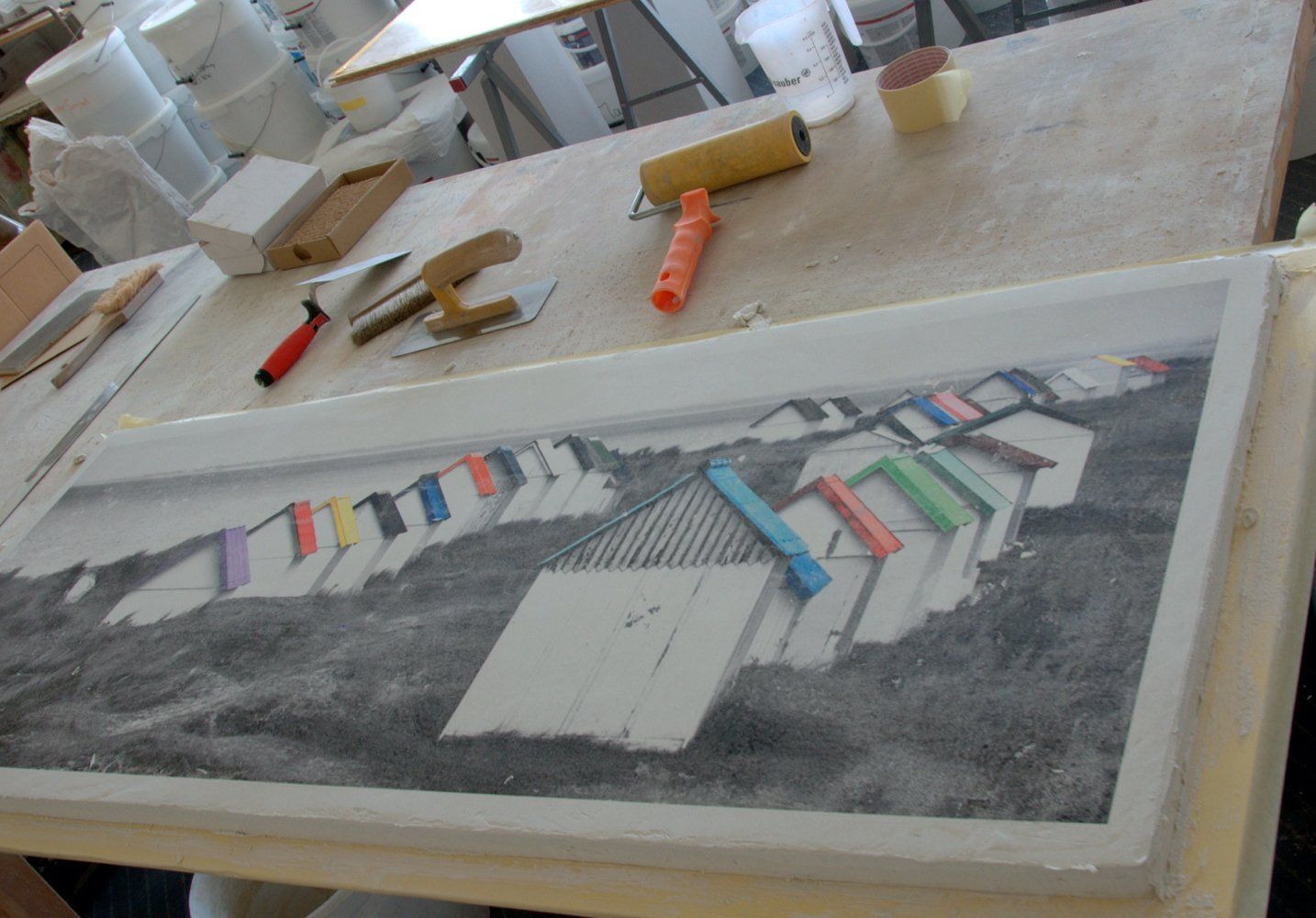 Fotofresko Bild auf Werktisch mit Werkzeug