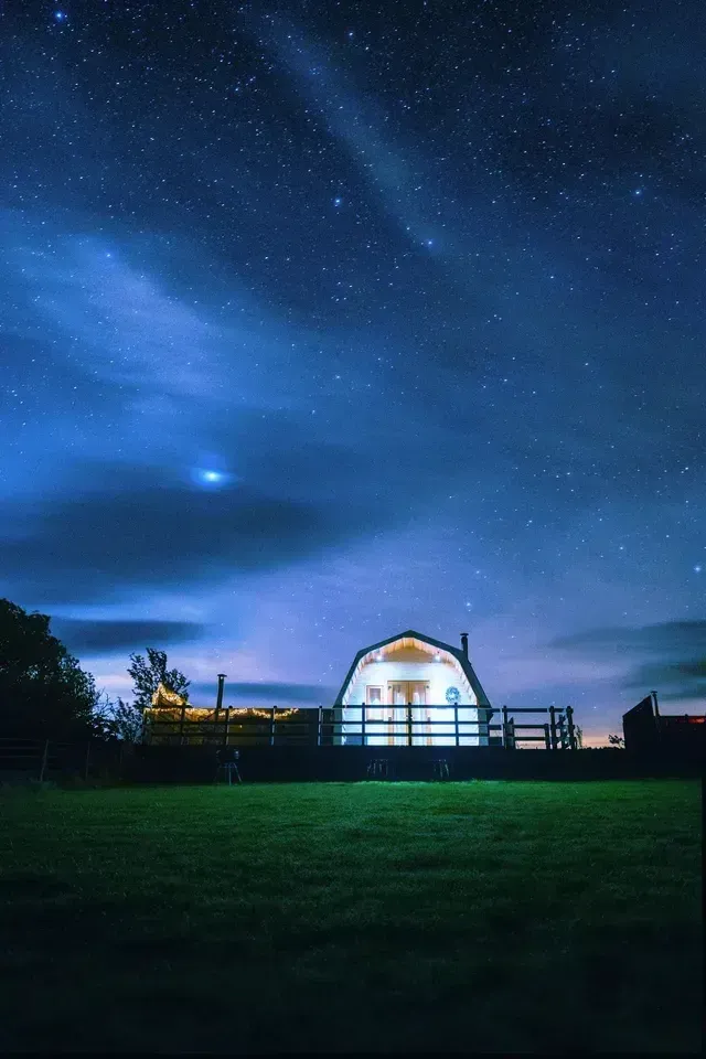 Looking at executive pod during the night sky