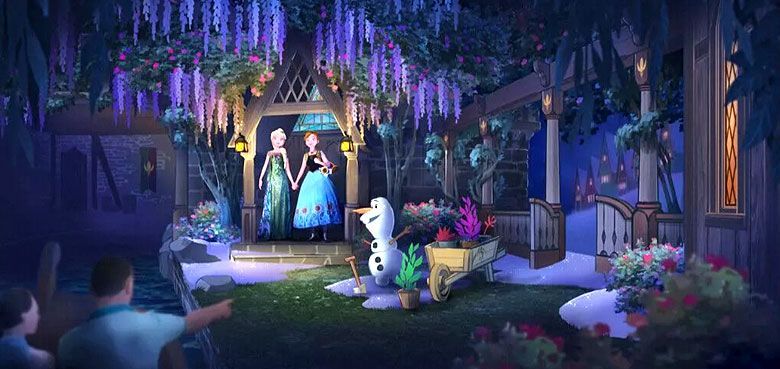 Frozen Ever After Die Bootsfahrt „Frozen Ever After“ entführt die Gäste zu Elsas Eispalast auf dem North Mountain.