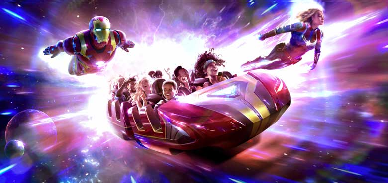 Avengers Assemble: Flight Force ein Rollercoaster mit Kickstart-Beschleunigung Avengers Assemble: Flight Force ist ein Rollercoaster mit Kickstart-Beschleunigung