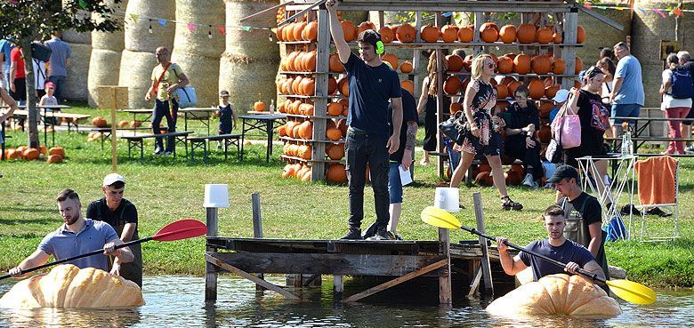 Startschuss bei der Kürbisregatta. Startschuss bei der Kürbisregatta.