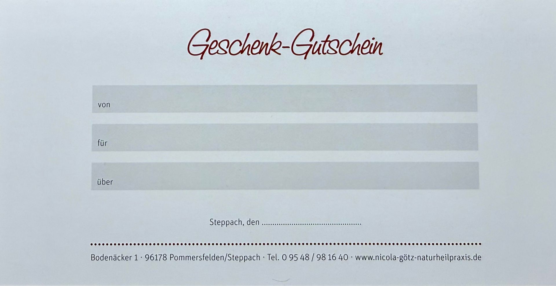 Geschenk Gutschein für die Naturheilpraxis Nicola Götz in Pommersfelden