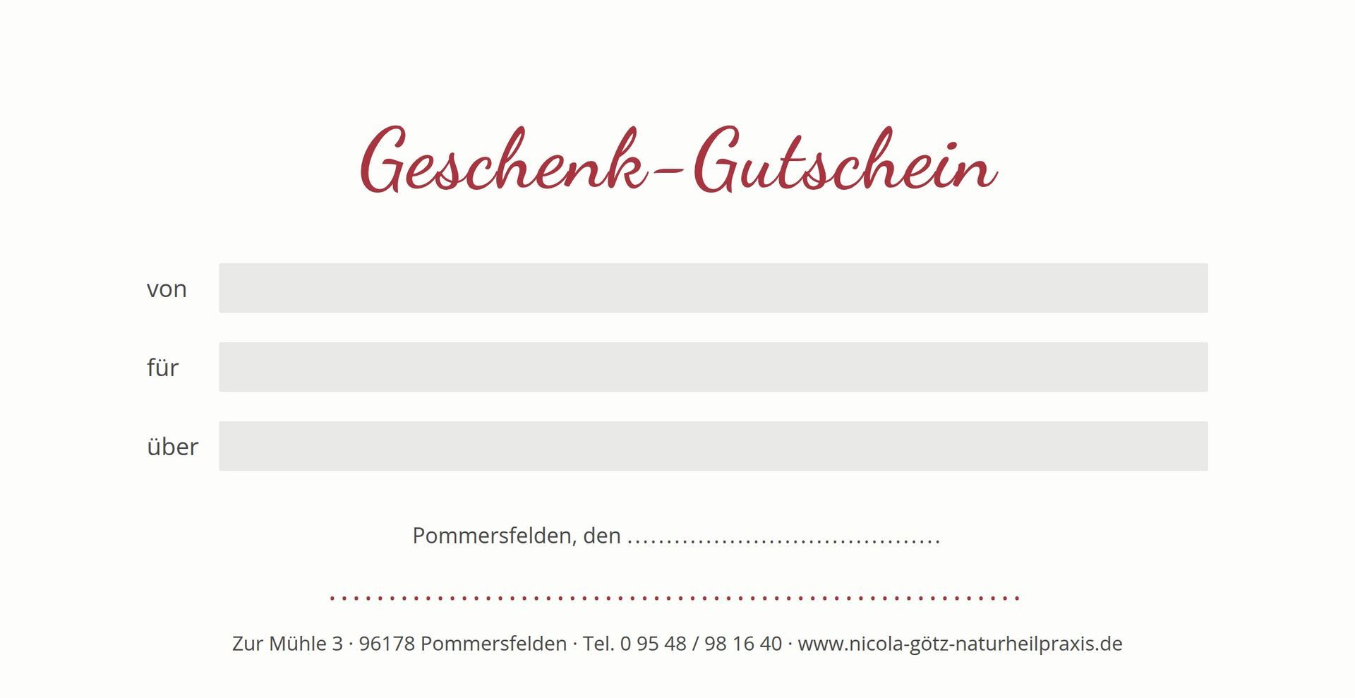 Geschenk Gutschein für die Naturheilpraxis Nicola Götz in Pommersfelden
