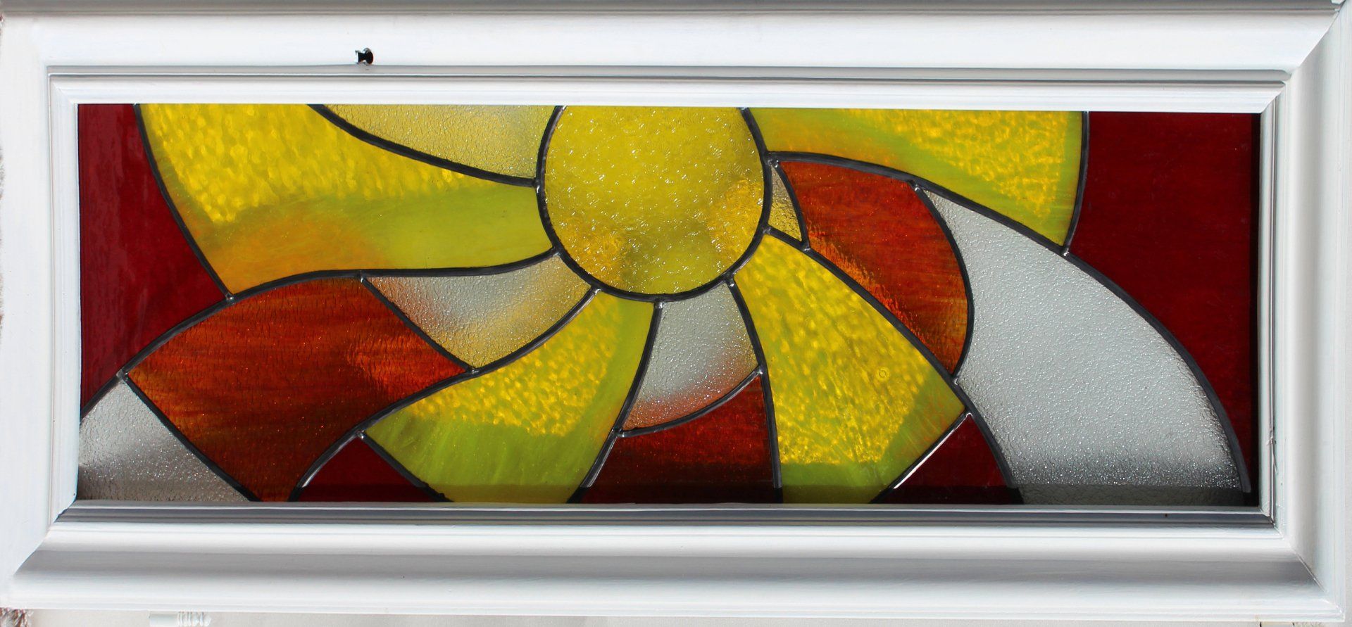 Art'lekin, vitrail traditionnel, Vitrail pour porte de placard, technique traditionnelle, Danse du Soleil