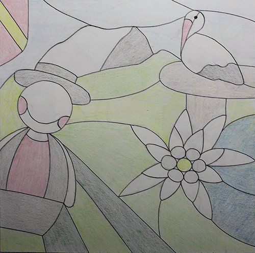 Art'lekin, vitraux sur-mesure, Jeannala & Seppala, maquette sur papier avec première mise en couleur du vitrail Seppala Art'lekin, vitraux sur-mesure, Jeannala & Seppala, maquette sur papier avec première mise en couleur du vitrail Seppala