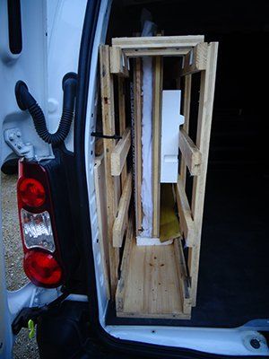 Art'lekin, vitrail sur-mesure, Jeannala & Seppala, étape de création, calage pour le transport.