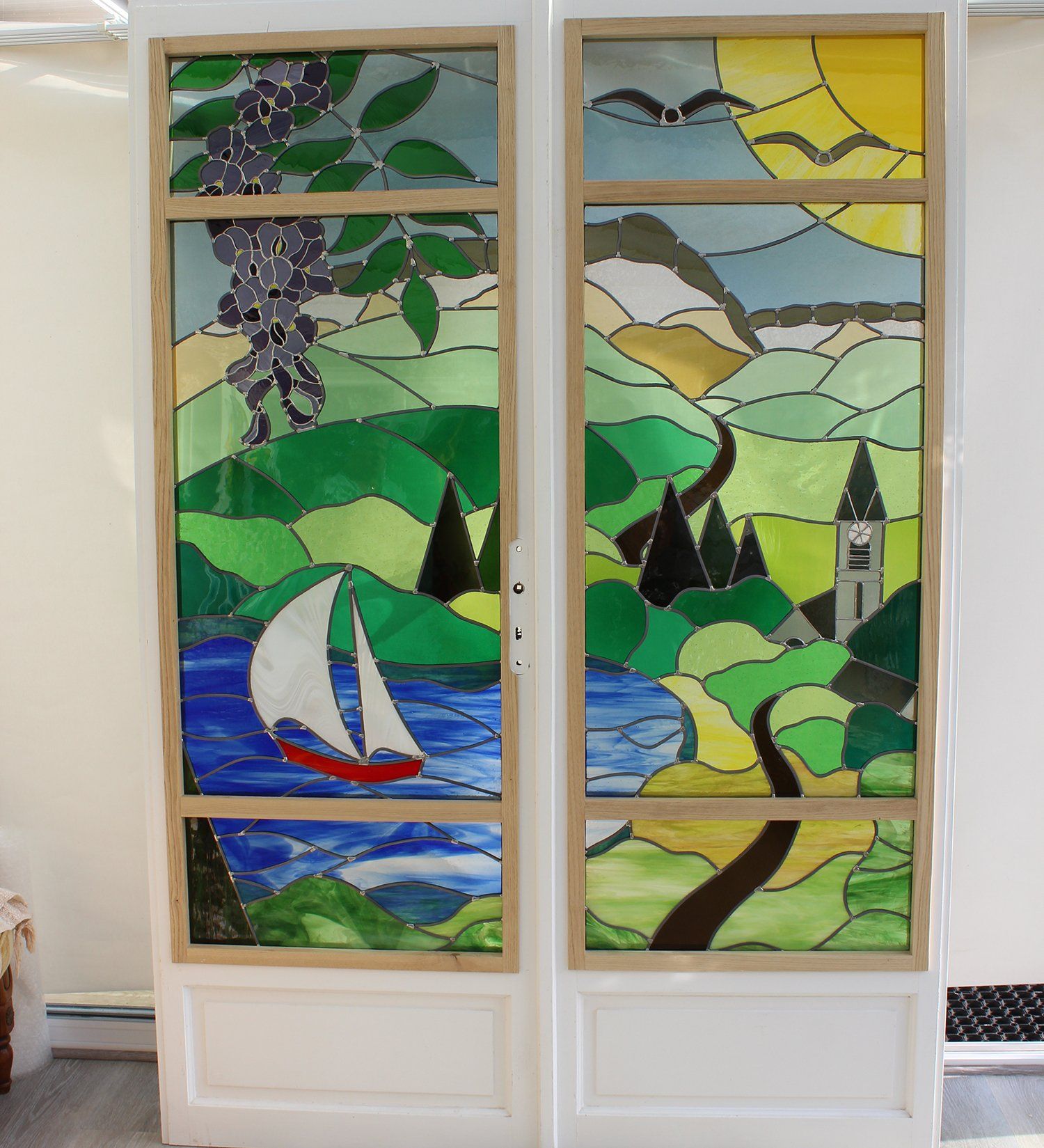 Art'lekin, vitrail traditionnel, Tiffany, Lac bleu