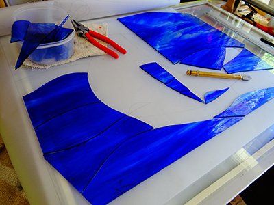 Art'lekin, vitraux sur-mesure, Lac bleu, traditionnel, Tiffany, étape