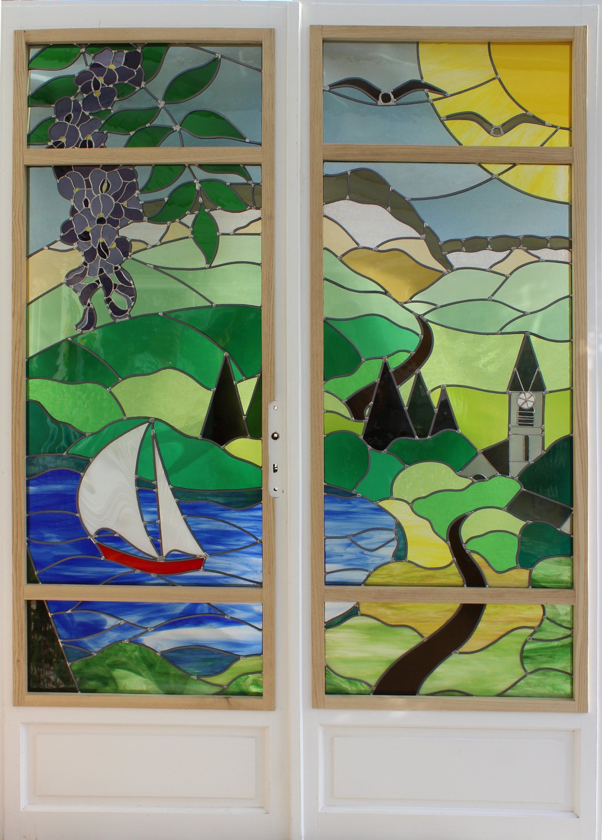 Art'lekin, vitraux sur-mesure, Lac bleu, traditionnel, Tiffany Art'lekin, vitraux sur-mesure, Lac bleu, traditionnel, Tiffany