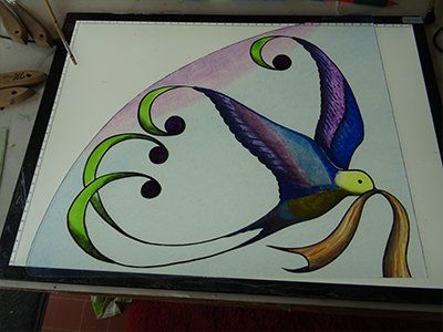 Art'lekin-Vitrail-Oiseaux imaginaires-émaux après cuisson