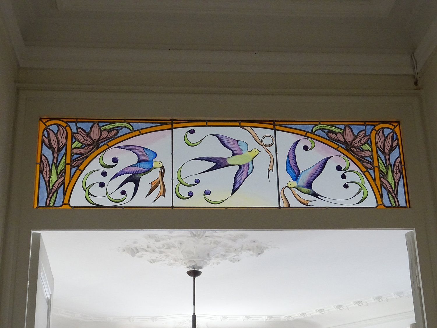 Art'lekin-vitrail-imposte-oiseaux imaginaires