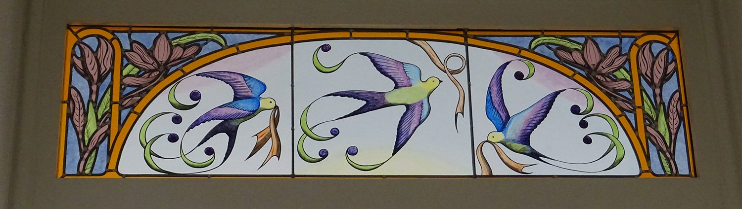 Art'lekin-Vitrail-Imposte-Oiseaux imaginaires-Grisaille