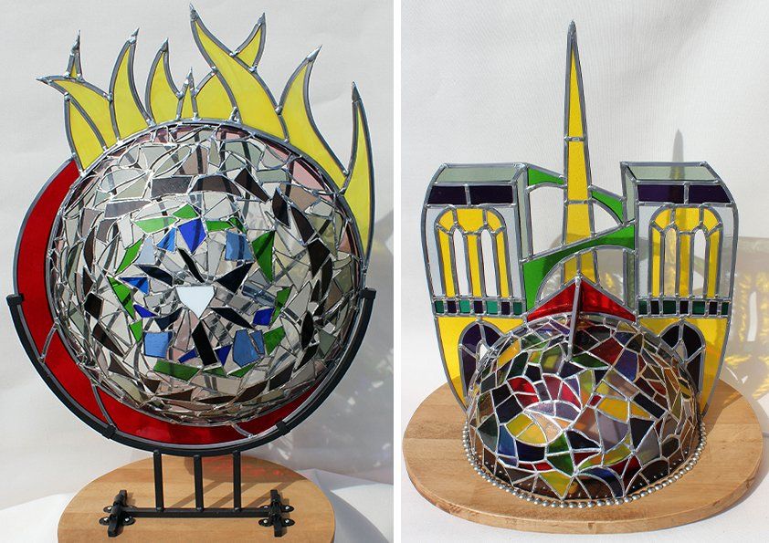 Des scupltures en verre qui associent les techniques traditionnelle et Tiffany pour des oeuvres d'art très originales en verre