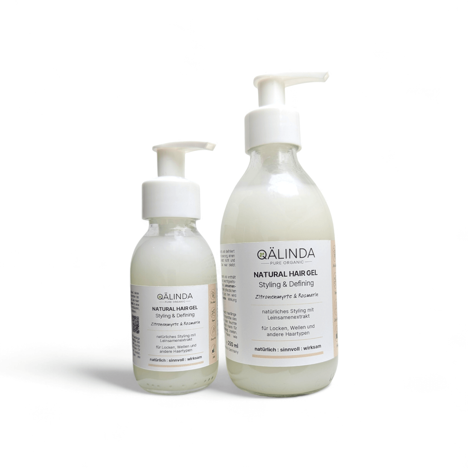 Natürliches und veganes Haargel mit Leinsamenextrakt in einer Glasflasche mit Pumpe