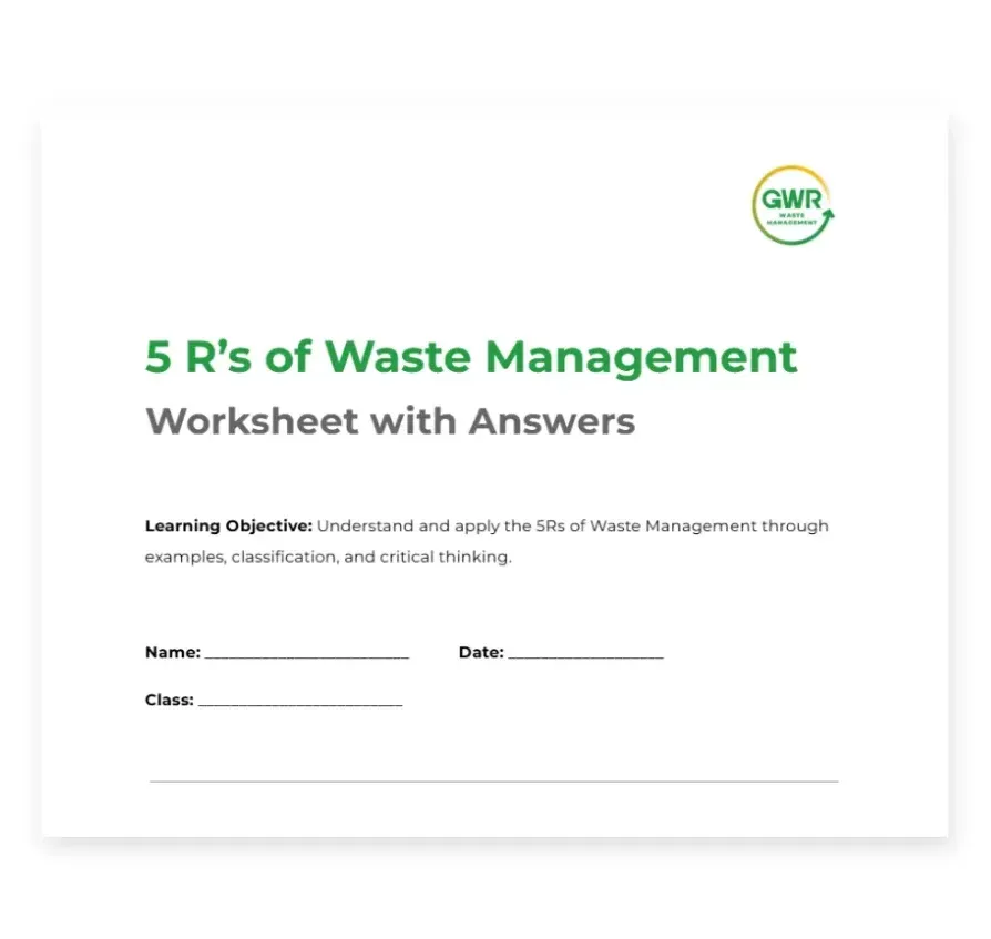5Rs of Waste Management Worksheet with Answers