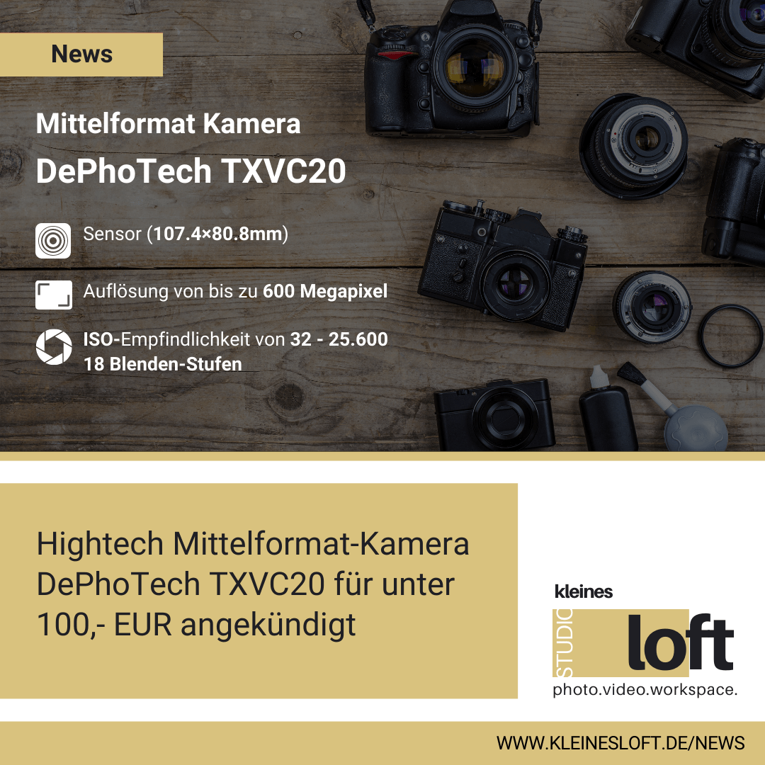 Hightech DePhoTech TXVC20 Mittelformat-Kamera DePhoTech TXVC20 für unter 100,- EUR angekündigt Kleines Loft